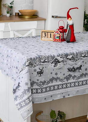 Скатертина новорічна лляна 110х150 см Святвечір, фото 1