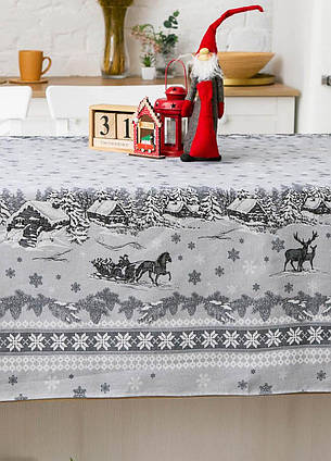 Скатертина новорічна лляна 110х150 см Святвечір, фото 2