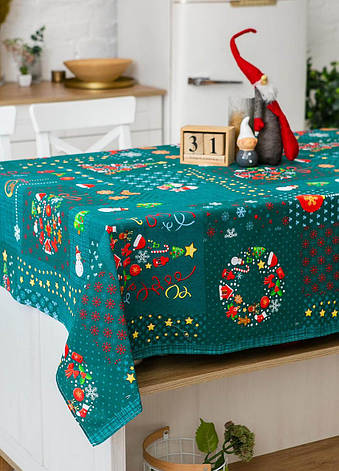 Скатертина новорічна лляна 110х150 см Чарівні історії, фото 1