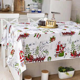 Скатертина новорічна лляна 110х150 см Санта, фото 1