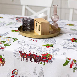 Скатертина новорічна лляна 110х150 см Санта, фото 2