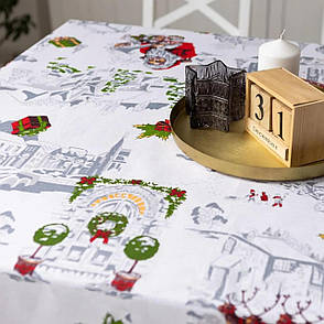 Скатертина новорічна лляна 110х150 см Санта, фото 3