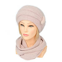 Вязаный комплект шапка и шарф из ангоры Anna пудрового светлого цвета