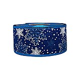 Стрічка новорічна Сніжинка 6,3 см (мішковина, дротяний кант) синя, метр, Синій, фото 2