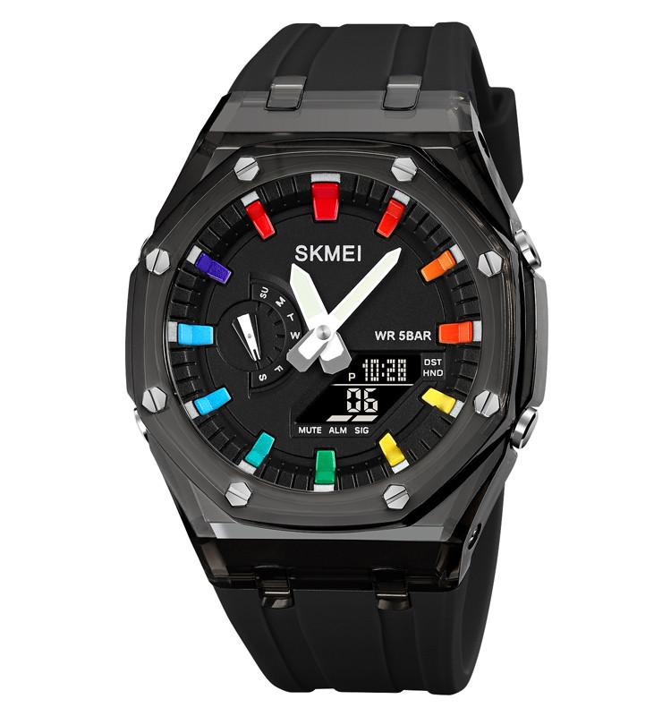 Skmei 2100 чорний чоловічий спортивний годинник із чорним екраном