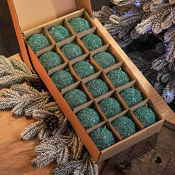 Набір ялинкових іграшок  "Їжак мятний" Кулі діаметром  8 см.18.шт.