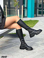 Стильні жіночі чоботи чорного кольору, трендові чоботи на блискавці, демі