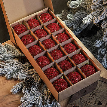 Набір ялинкових іграшок  "Їжак червоний" Кулі діаметром 8 см.18.шт