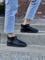 Зимові Жіночі Черевики UGG Classic Ultra Mini Black Leather / УГГ Класік Ультра Міні Лезер Чорні, фото 4