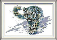 Набор для вышивания по нанесённой на канву схеме "Snow leopard 3". AIDA 14CT printed, 50*34 см