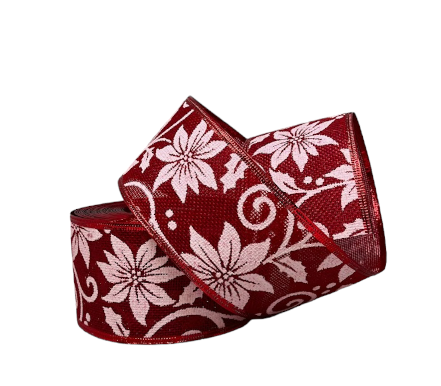 Стрічка Новорічна, мішковина з дротяним кантом, 6,3 см, метр, Червоний, фото 1