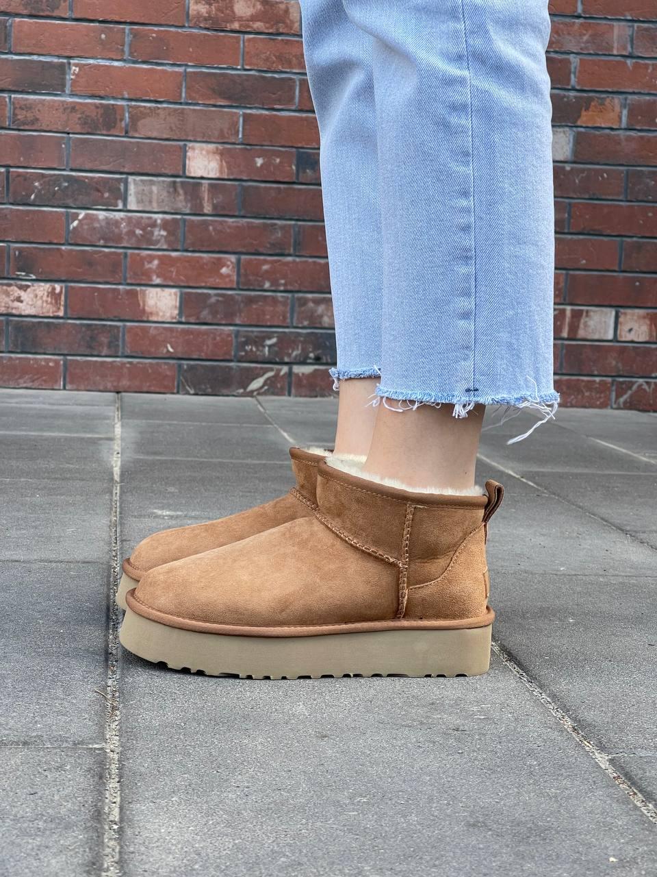 Зимові Жіночі Черевики UGG Classic Ultra Mini Platform Beige / УГГ Класик Ультра Міні Платформа Бежеві