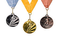 Медаль "Football" золото, диаметр 5 см, лента желто-голубая