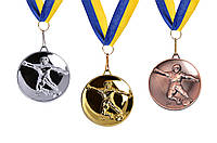 Комплект медалей "Марадона" (золото, серебро, бронза), диаметр 6,5 см, лента желто-голубая