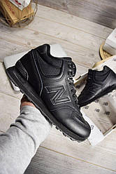 Чоловічі зимові кросівки New Balance 574 Winter Black (Чорні) Нью Баланс 574 шкіра високі утеплені хутром овчини