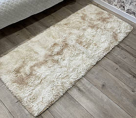 Хутряний ворсистий приліжковий килимок Травка 90х200 з довгим ворсом,Світлий беж