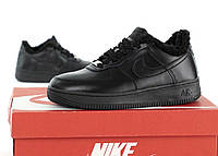 Мужские кроссовки Nike Air Force Winter Black Мех (черные) модные зимние повседневные кроссовки 12353 Найк
