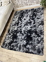 Меховый ворсистый коврик Травка меланж 200х150см с длинным ворсом,темно-серый меланж