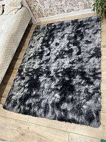 Хутряний ворсистий килимок Травка меланж 200х150 см із довгим ворсом,темно-сірий меланж