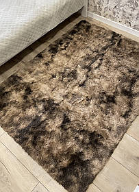 Хутряний ворсистий коричневий килимок Травка меланж 200х150 см із довгим ворсом,шоколадний меланж