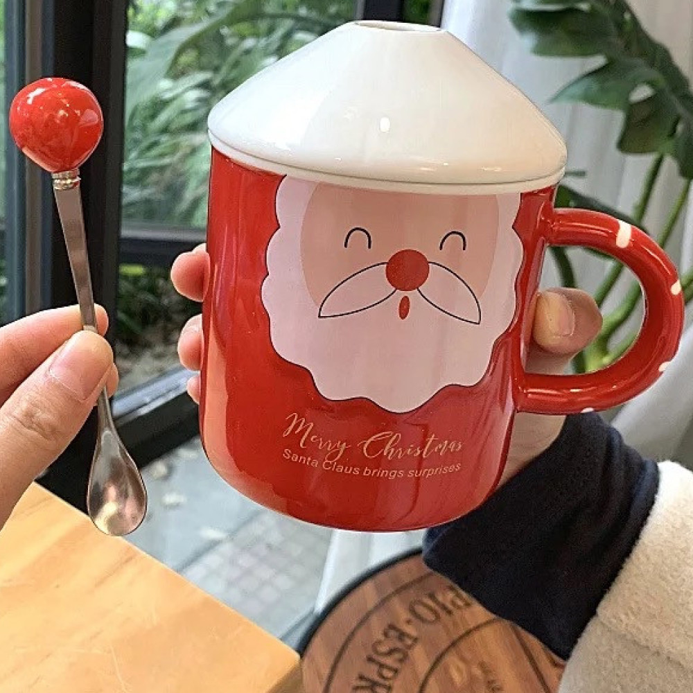 Новорічна чашка з кришкою і ложкою "Дід Мороз", 400мл