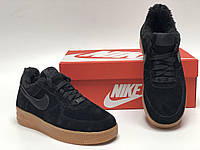 Мужские кроссовки Nike Air Force 1 Black Fur (черные) модные зимние повседневные кроссовки 12349 Найк