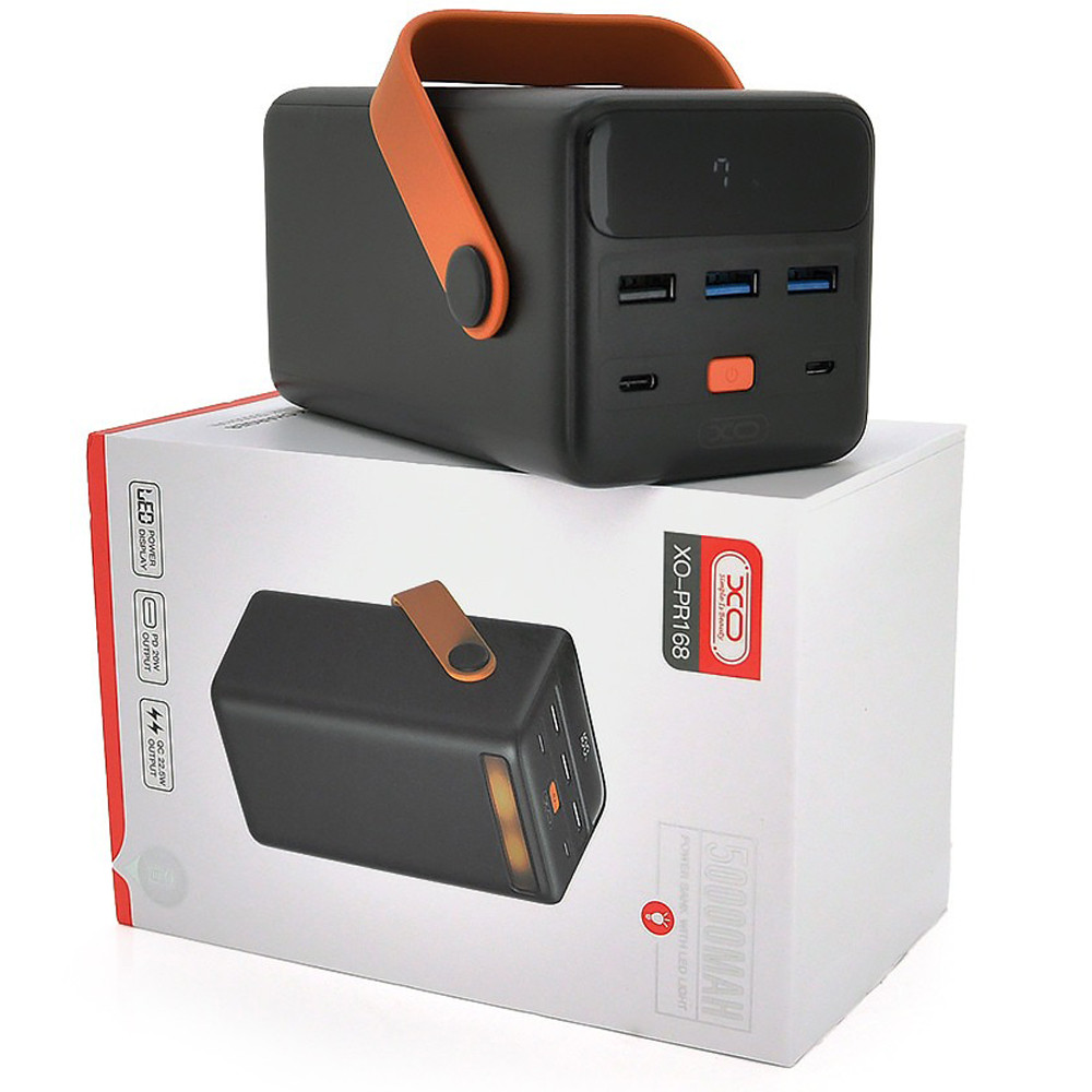 Портативний Power Bank XO-PR168 50000 mAh зовнішній акумулятор повербанк для смартфона швидка зарядка ліхтарик
