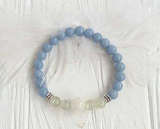 Браслет для Рака з Ангелита та Місячного каменю d 8мм