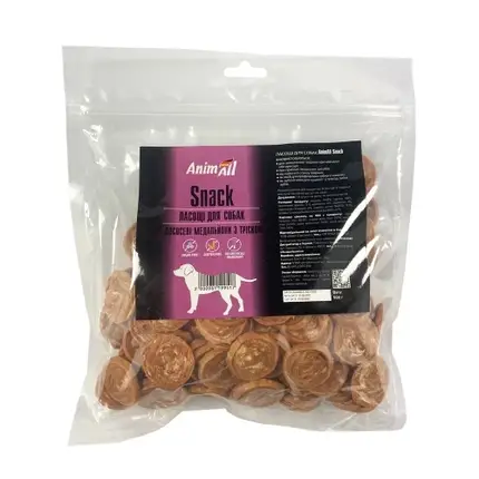 Ласощі AnimAll Snack лососеві медальйони з тріскою для собак 500 г, фото 1