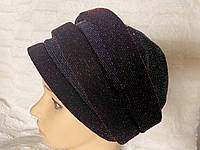 Женская шапка-тюрбан чалма демисезонная бордовая с чёрным чёрный с бордовым