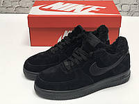 Мужские кроссовки Nike Air Force 1 Black Fur (черные) модные зимние повседневные кроссовки 12350 Найк