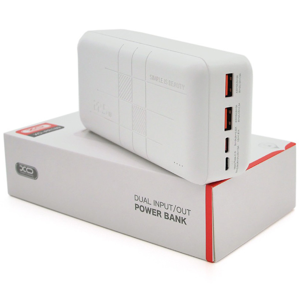 Портативний Power Bank XO-PR189 30000 mAh зовнішній акумулятор повербанк для смартфона швидка зарядка Білий