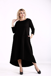 Чорне вільне плаття трикотажне повсякденне вільне великого розміру 42-74. 01907-4
