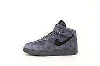 Чоловічі зимові кросівки Nike Air Force 1 High Grey Black Winter Fur (сірі) високі на хутрі Y12368