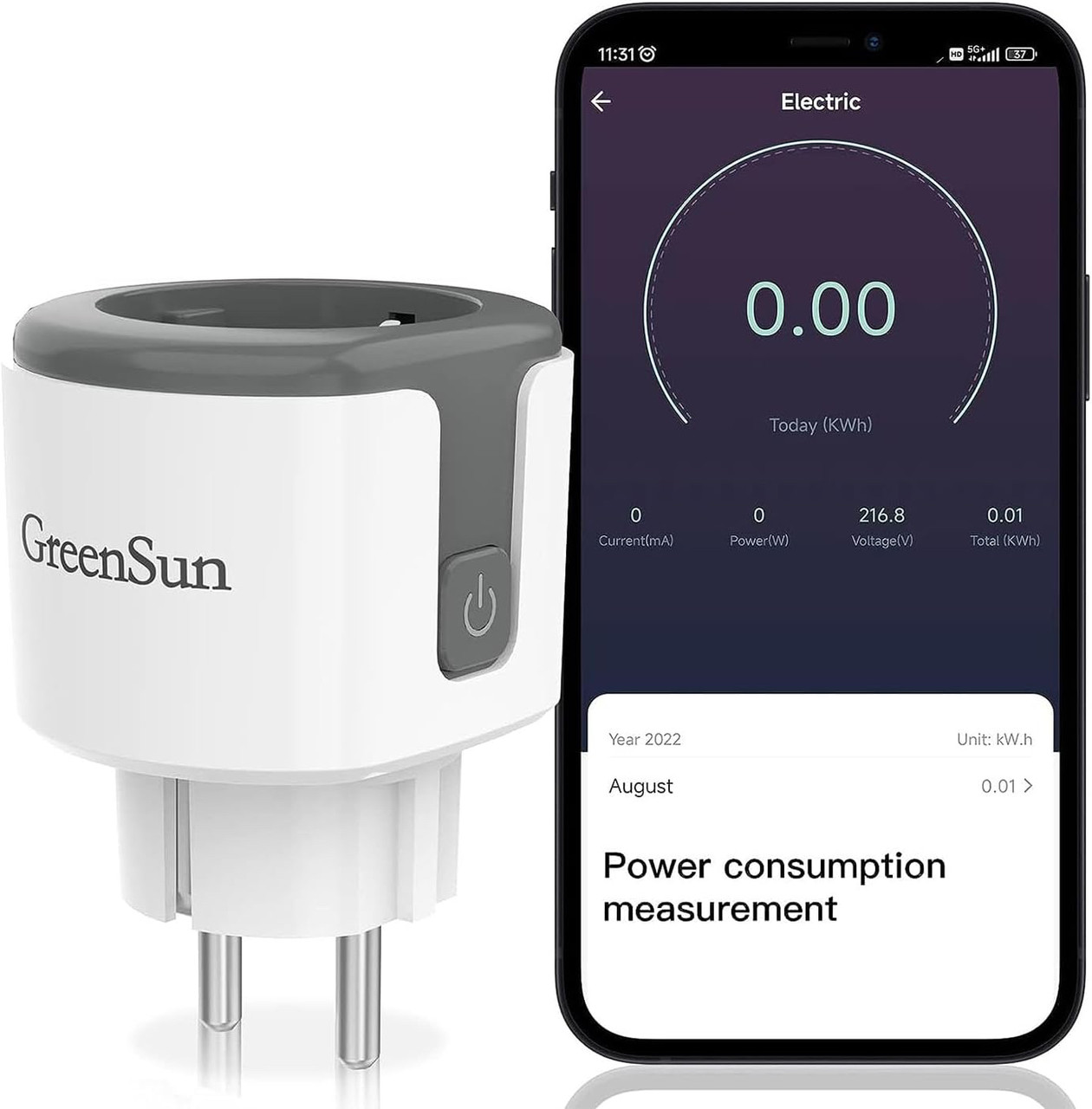 Wi-Fi-розетка GreenSun Power Meter Wi-Fi-розетка з вимірюванням струму Розумна розетка