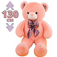 Мягкая игрушка большой плюшевый Медведь Masyasha огромный Мишка с бантом из пайеток 130 см Цвет розовый