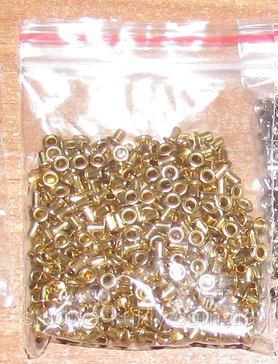 Мікро-люверси для ляльок. Діаметр ніжки 2.8 мм, діаметр капелюшка 4.9 мм. Высота 3.9 мм. Упаковка 10 шт, фото 1