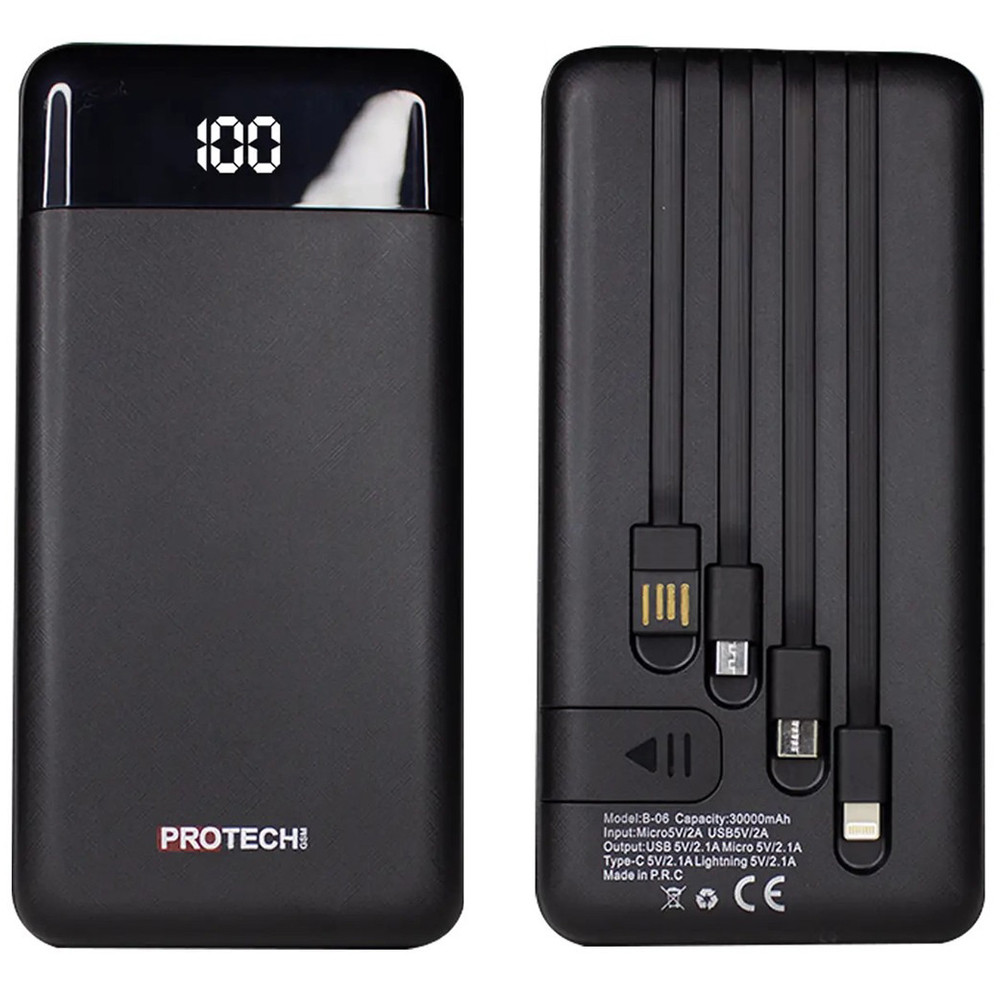 Портативний Power Bank ProTech-B06 30000 mAh акумулятор повербанк для смартфона з ліхтариком швидка зарядка