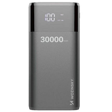 Портативний Power Bank Wozinsky WPB-001BK 30000 mAh зовнішній акумулятор повербанк для смартфона Чорний, фото 1