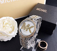 Женские часы Michael Kors качественные . Брендовые наручные часы с камнями золотистые серебристые Золотой с серебром