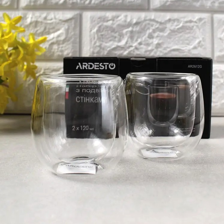 Набір склянок з подвійними стінками для кави Ardesto 120 мл 2 шт (AR2612G)