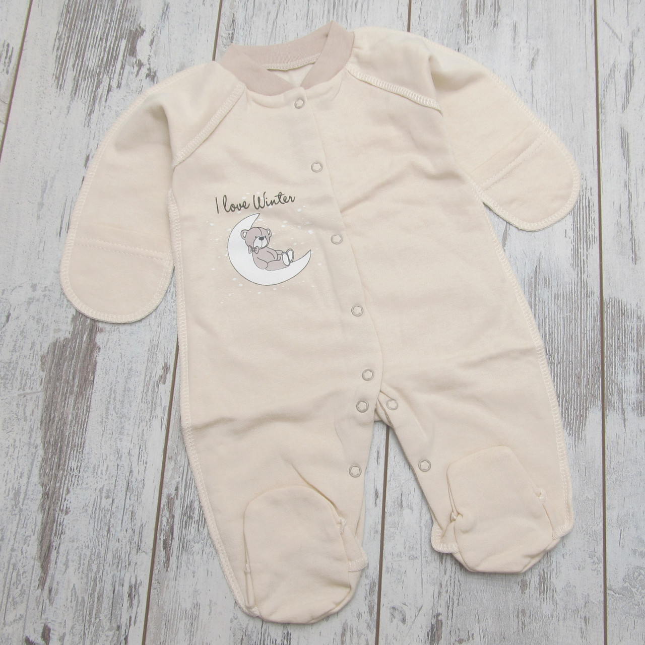 56 0-1 міс теплий чоловічок з начосом для новонароджених у пологовий будинок зі швами назовні закритим рукавом 5076, фото 1