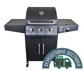 Газовий гриль на колесах із п'єзорозпалом, на 4 конфорки, з термометром та ємністю для жиру