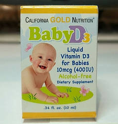 Вітамін Д3 для дітей California GOLD Nutrition Baby D3 10 ml каліфорнію голд