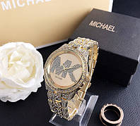 Женские часы Michael Kors качественные . Брендовые наручные часы с камнями золотистые серебристые FM