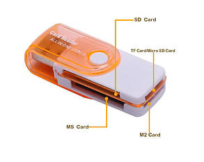 Картридер 4 в 1 mini SD, micro SD, MS, MMC, фото 4