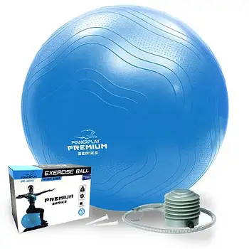 М'яч для фітнесу (фітбол) укріплений PowerPlay Premium Gymball Anti-Burst + помпа