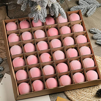 Набір ялинкових іграшок  "Оксамит рожевий" Кулі діаметром 8 см. 36 шт.