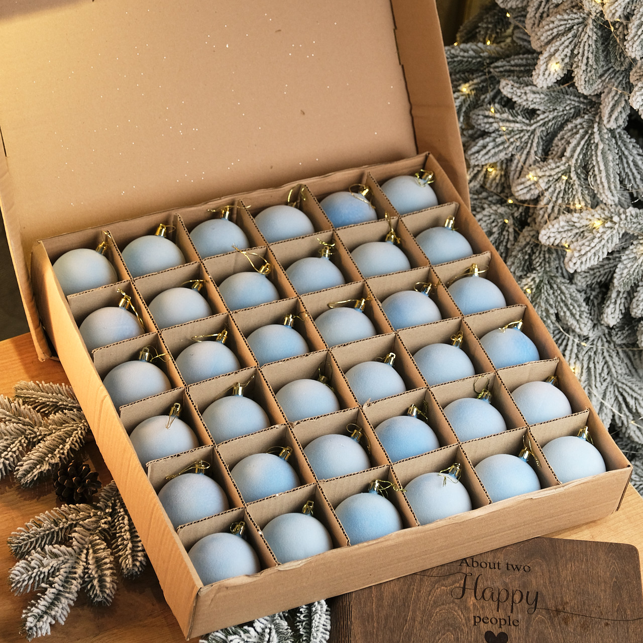 Набір ялинкових іграшок "Оксамит блакитний" Кулі діаметром 36.шт 8 см., фото 1