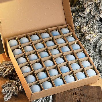 Набір ялинкових іграшок "Оксамит блакитний" Кулі діаметром 36.шт 8 см.